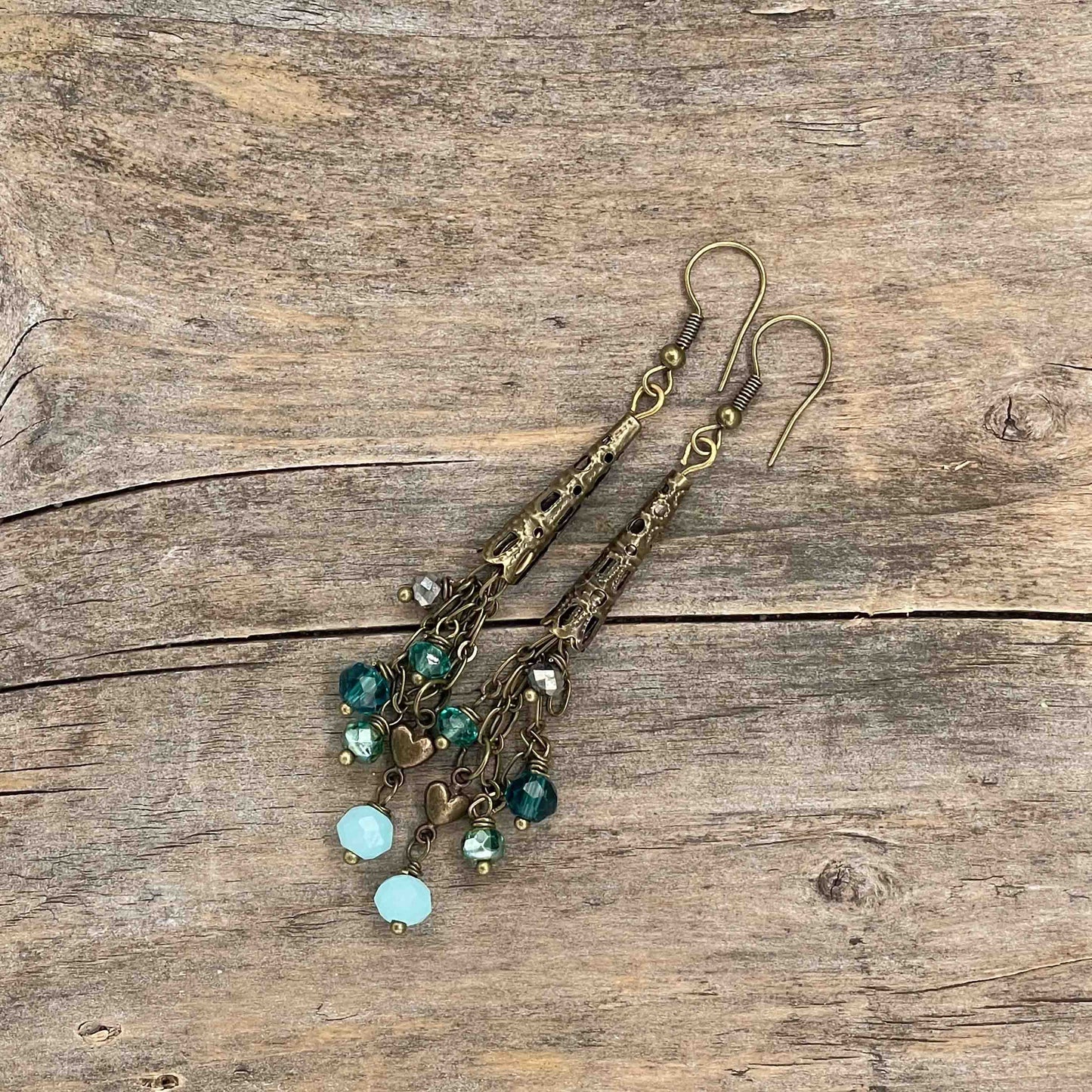 Øredobber i Messing med Glassperle - 80 mm - 41