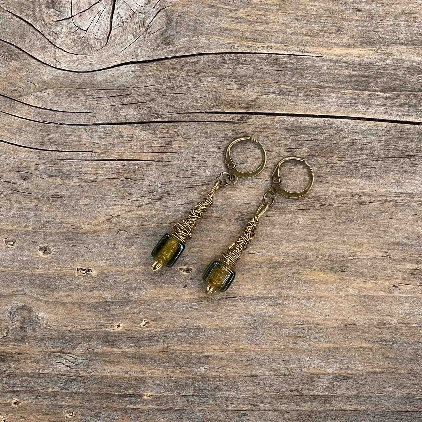 Øredobber Antikk Messing - Glass