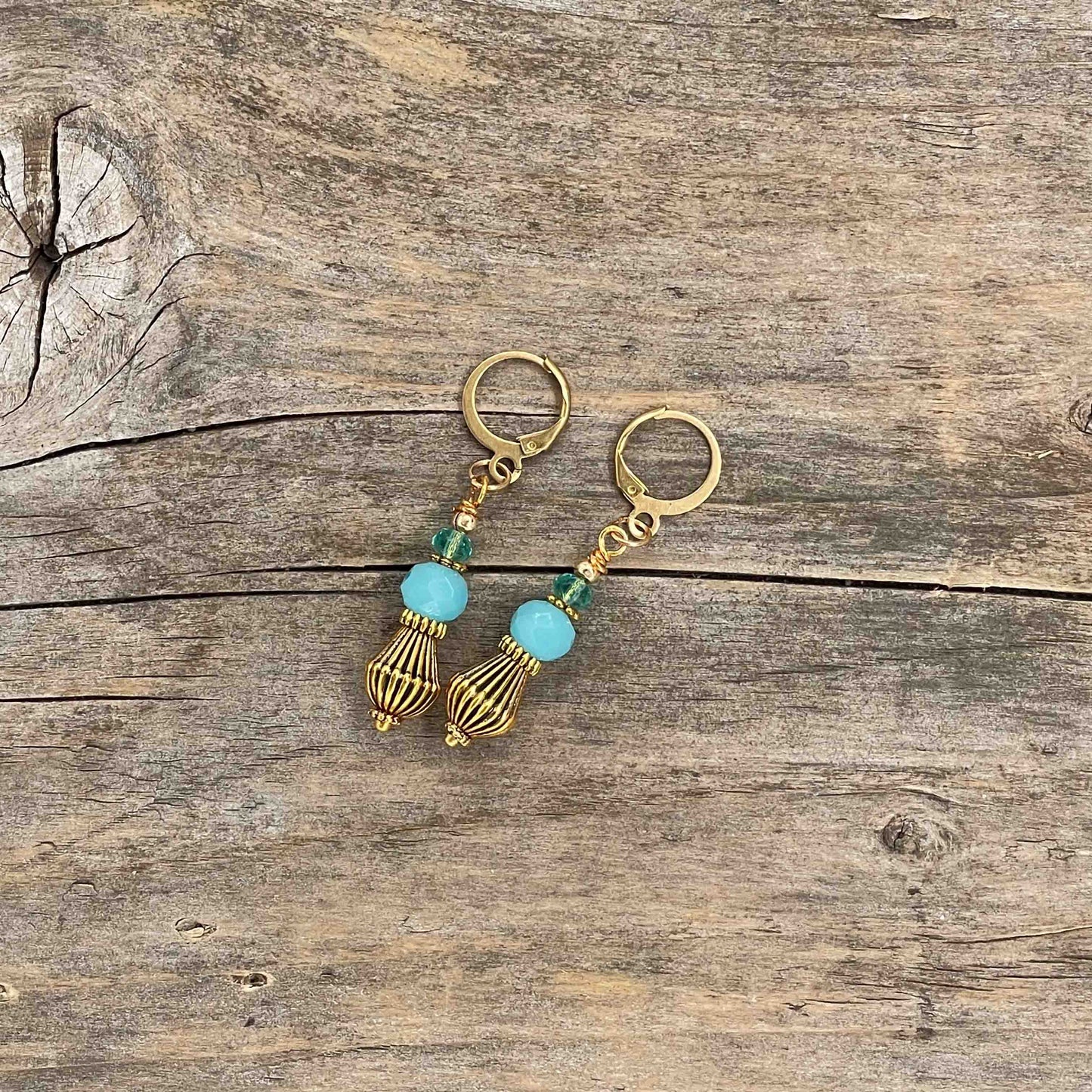 Øredobber i Gull med Glassperler - 50 mm - 149