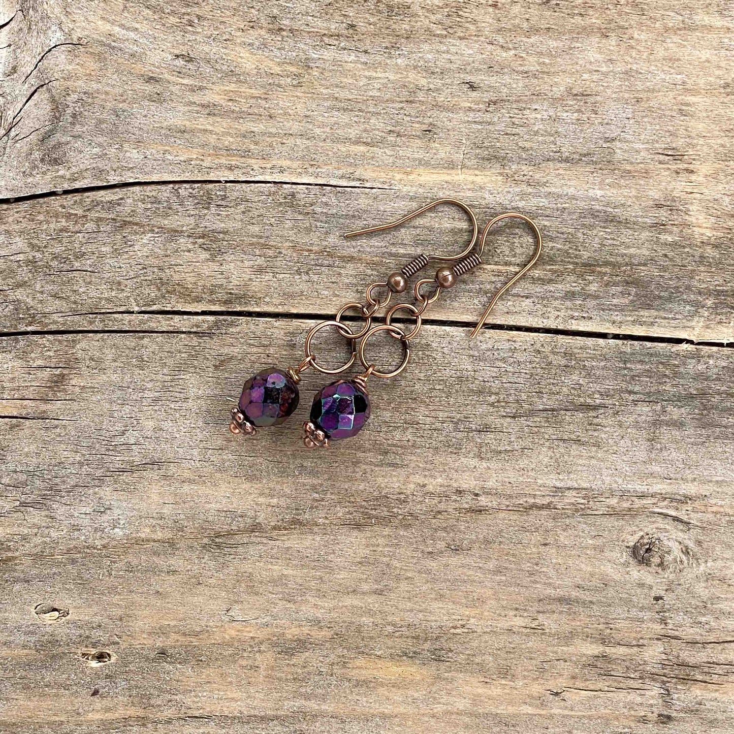 Øredobber i Kobber med Glassperler - 45 mm - 213