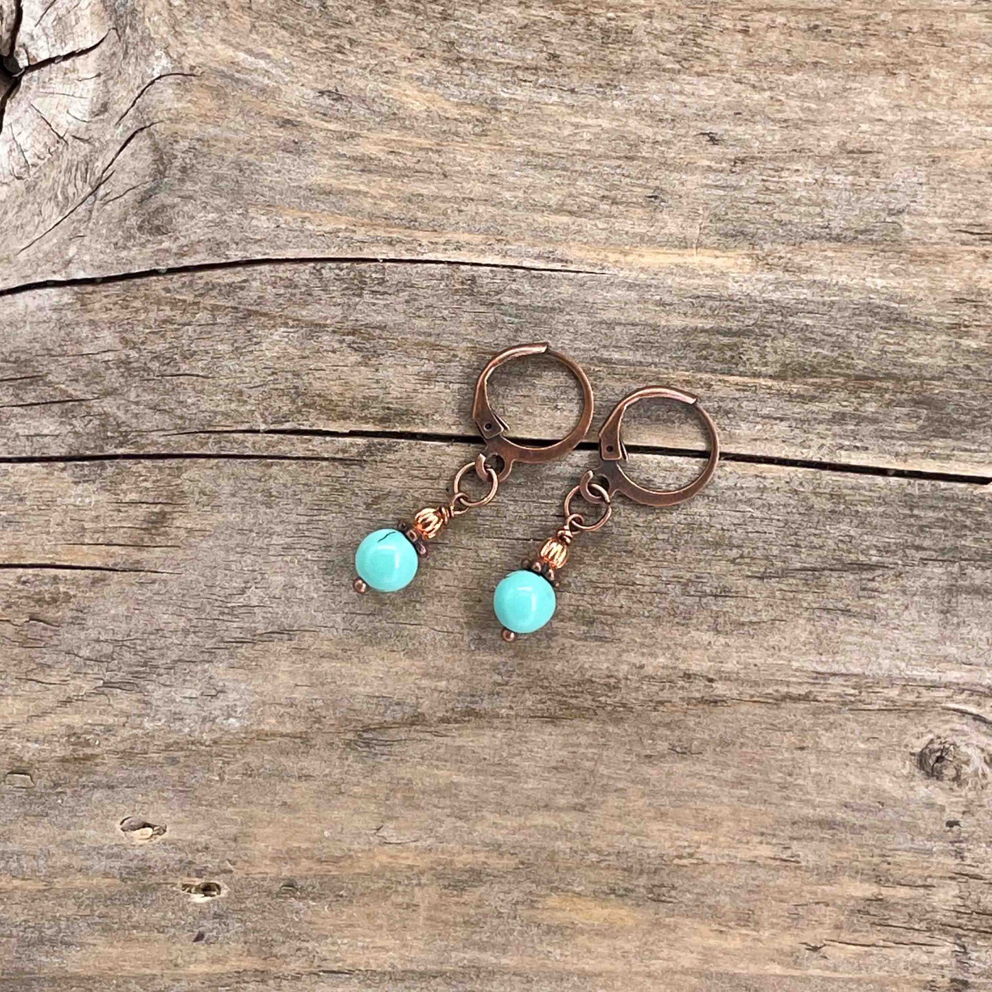 Øredobber i Kobber med Turkis - 35 mm - 236