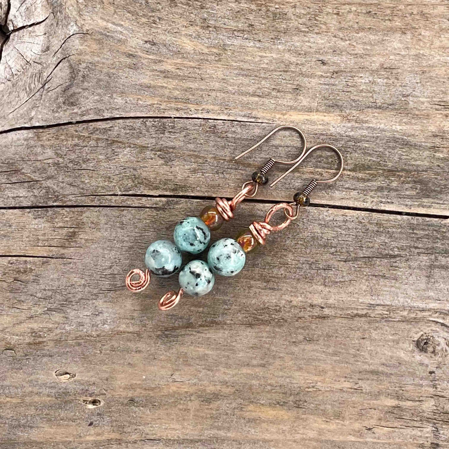 Øredobber i Kobber med Granitt - 55 mm - 249