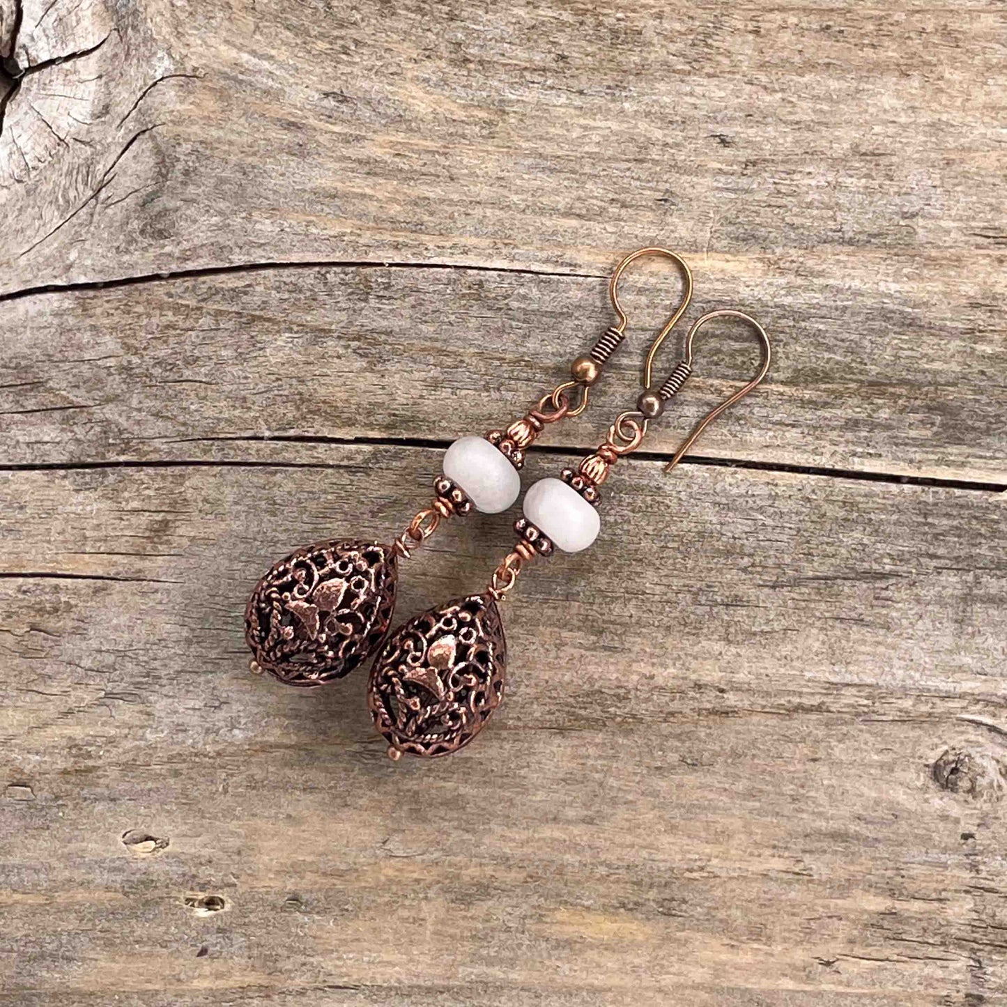 Øredobber i Kobber med Quartz - 60 mm - 259