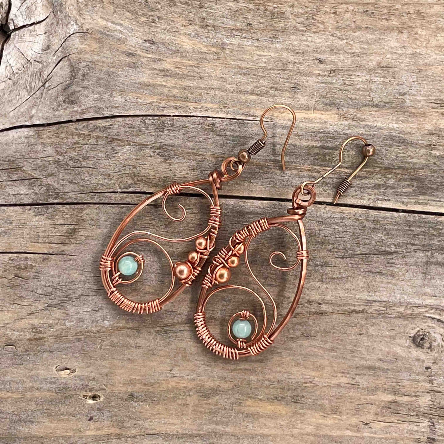 Øredobber i Kobber med Amazonitt - 60 mm - 262