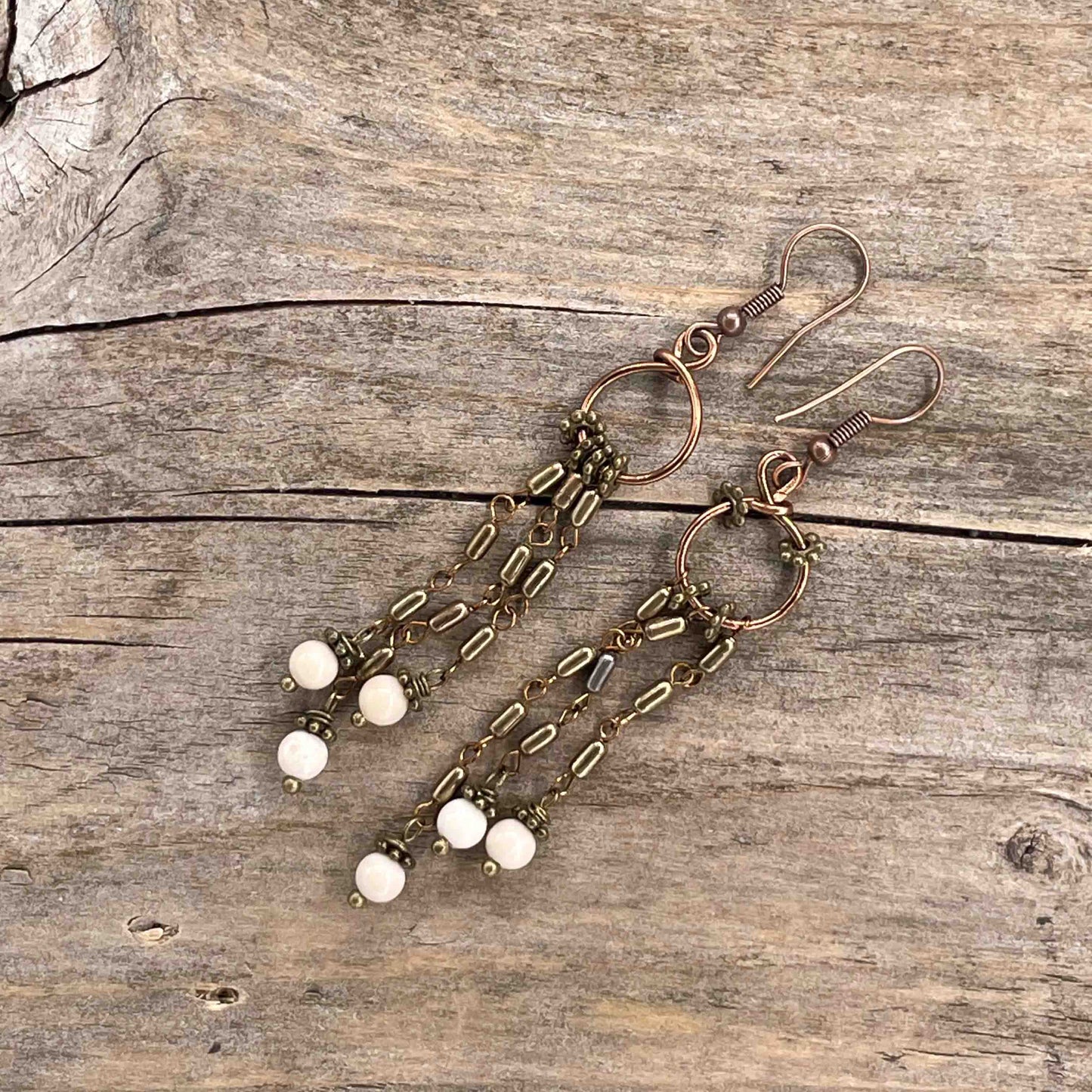 Øredobber i Kobber med Fossil River Stone - 80 mm - 266