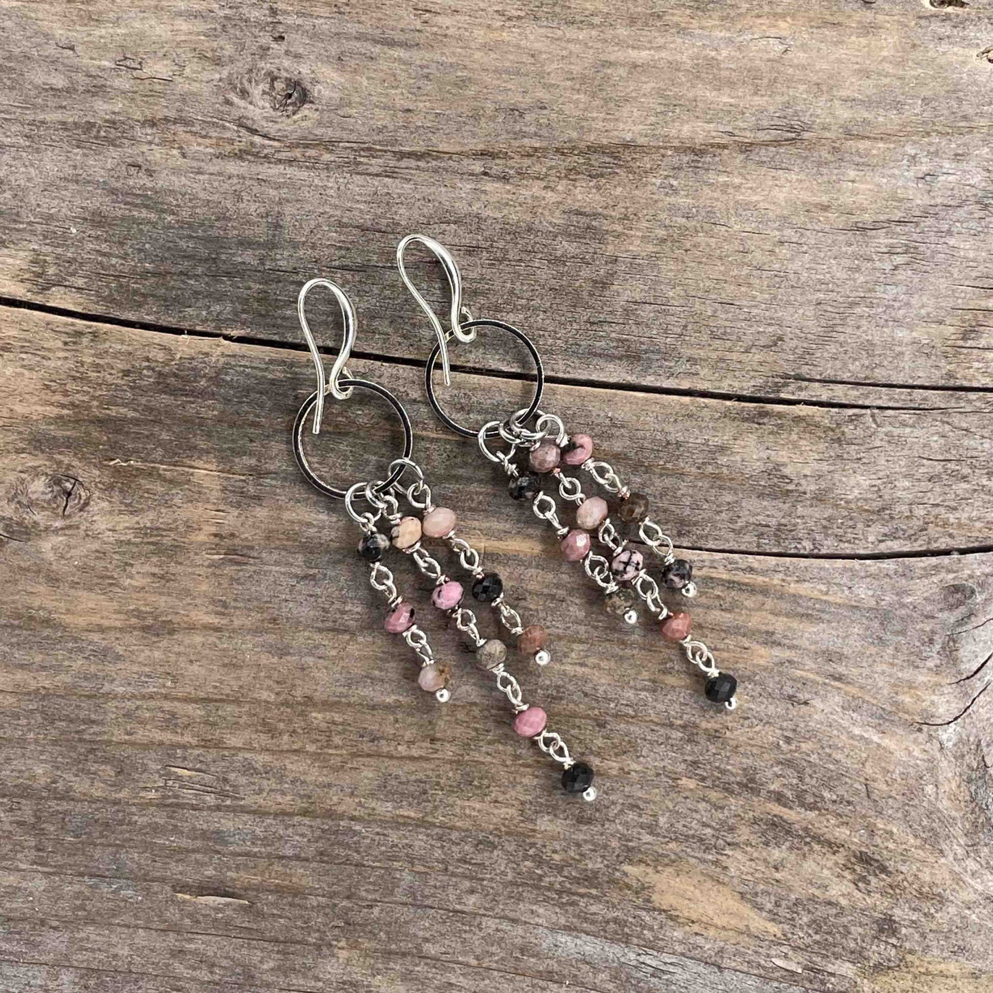 Øredobber i Sølv med Rhodonitt - 70 mm - 458