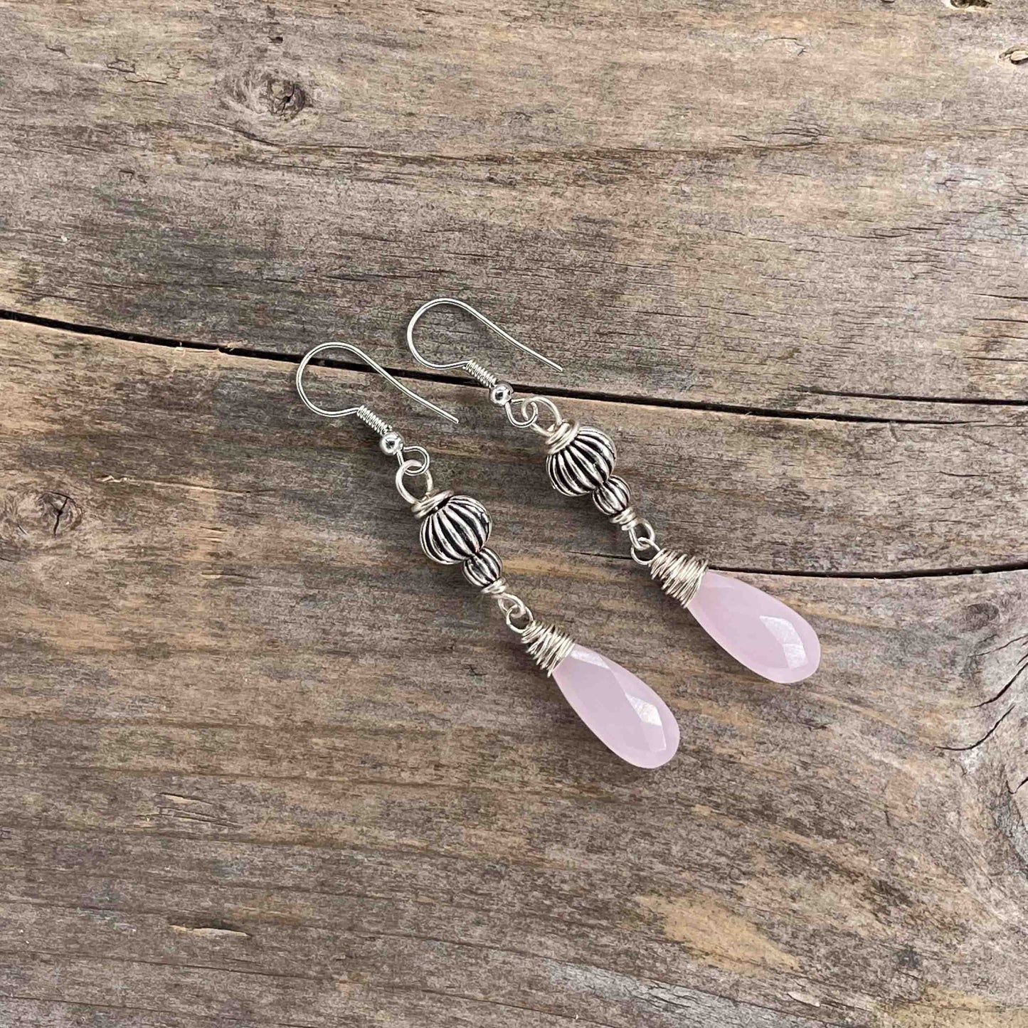 Øredobber i Sølv med Rosa Quartz - 60 mm - 459