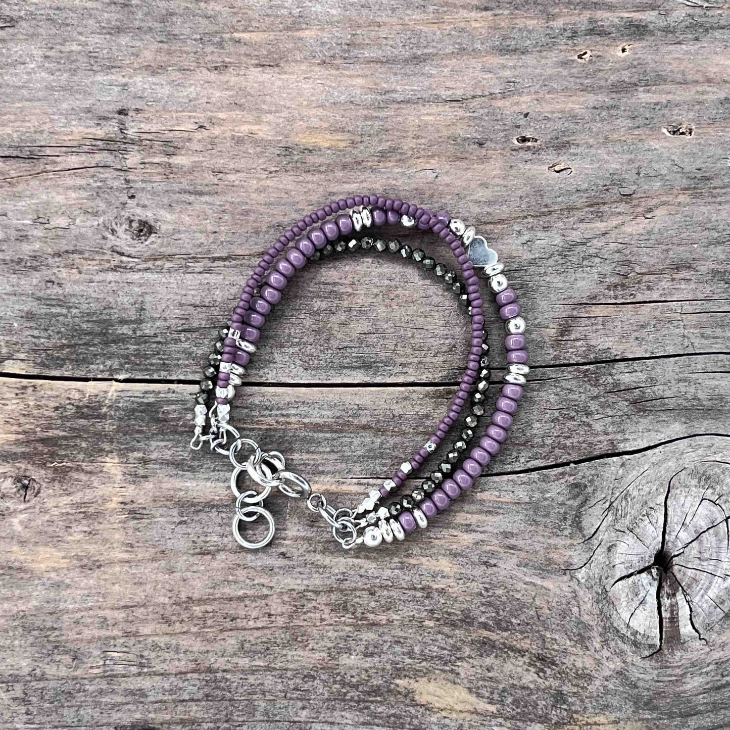 Sølv Armebånd med Pyritt/Seed Beads - 669