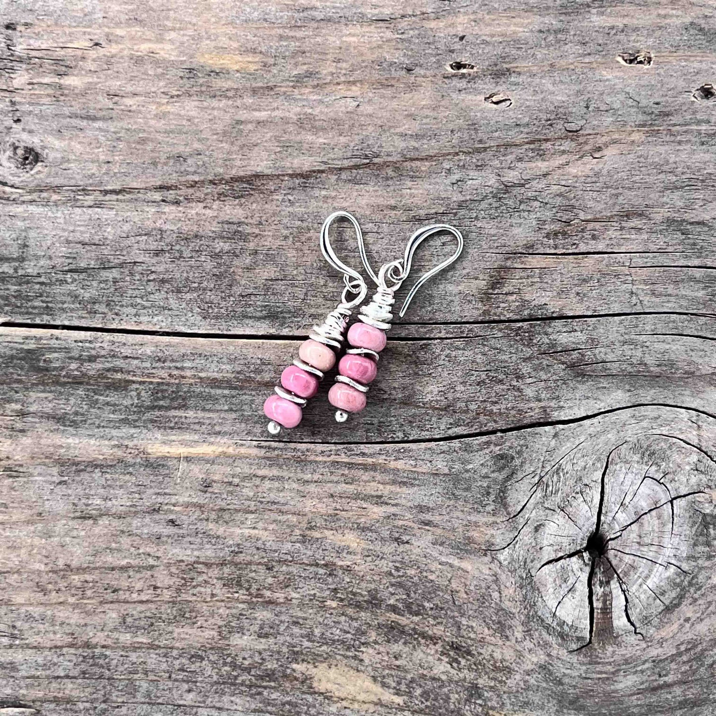 Øredobber i Sølv med Rhodonitt - 40 mm - 740