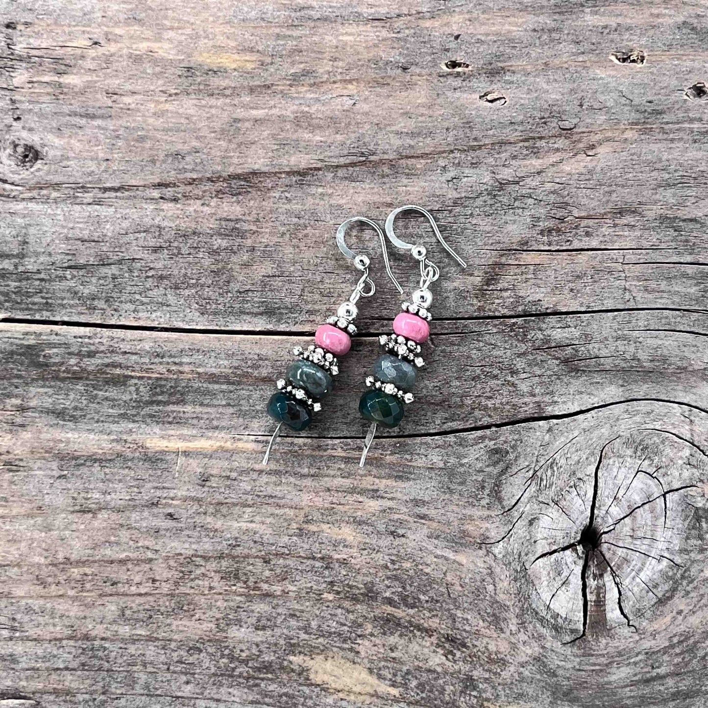 Øredobber i Sølv med Rhodonitt/agat - 50 mm - 742