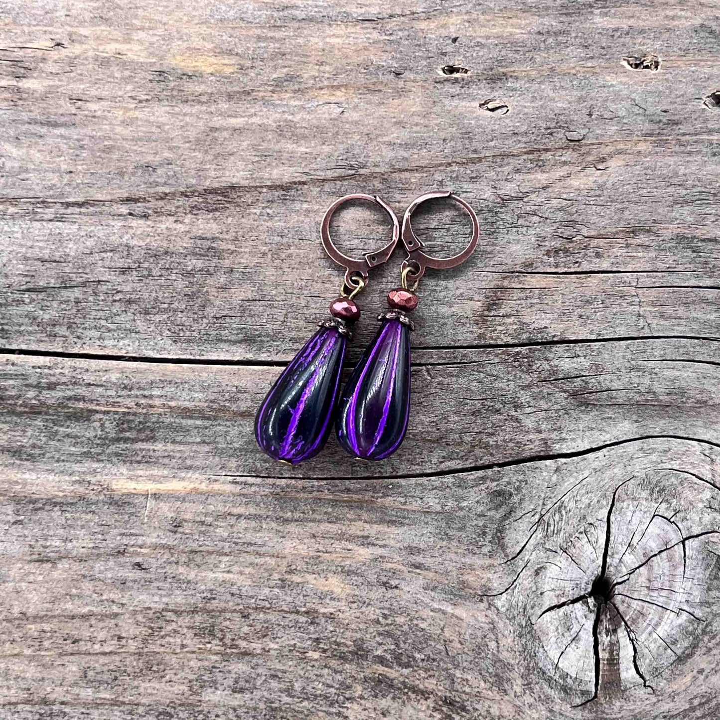 Øredobber i Kobber med Glassperler - 45 mm - 746