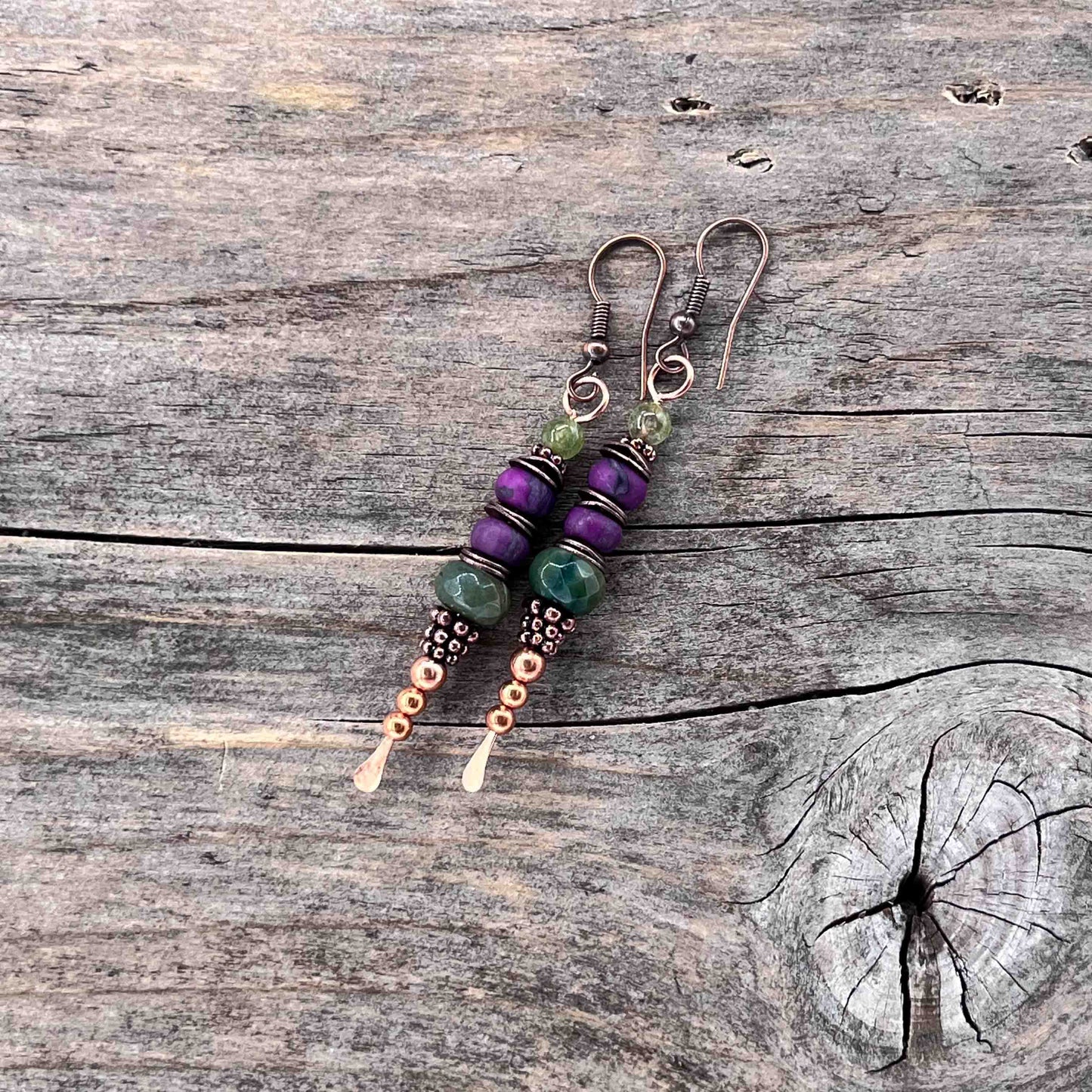 Øredobber i Kobber med Jasper/Agat/Turmalin - 70 mm - 749