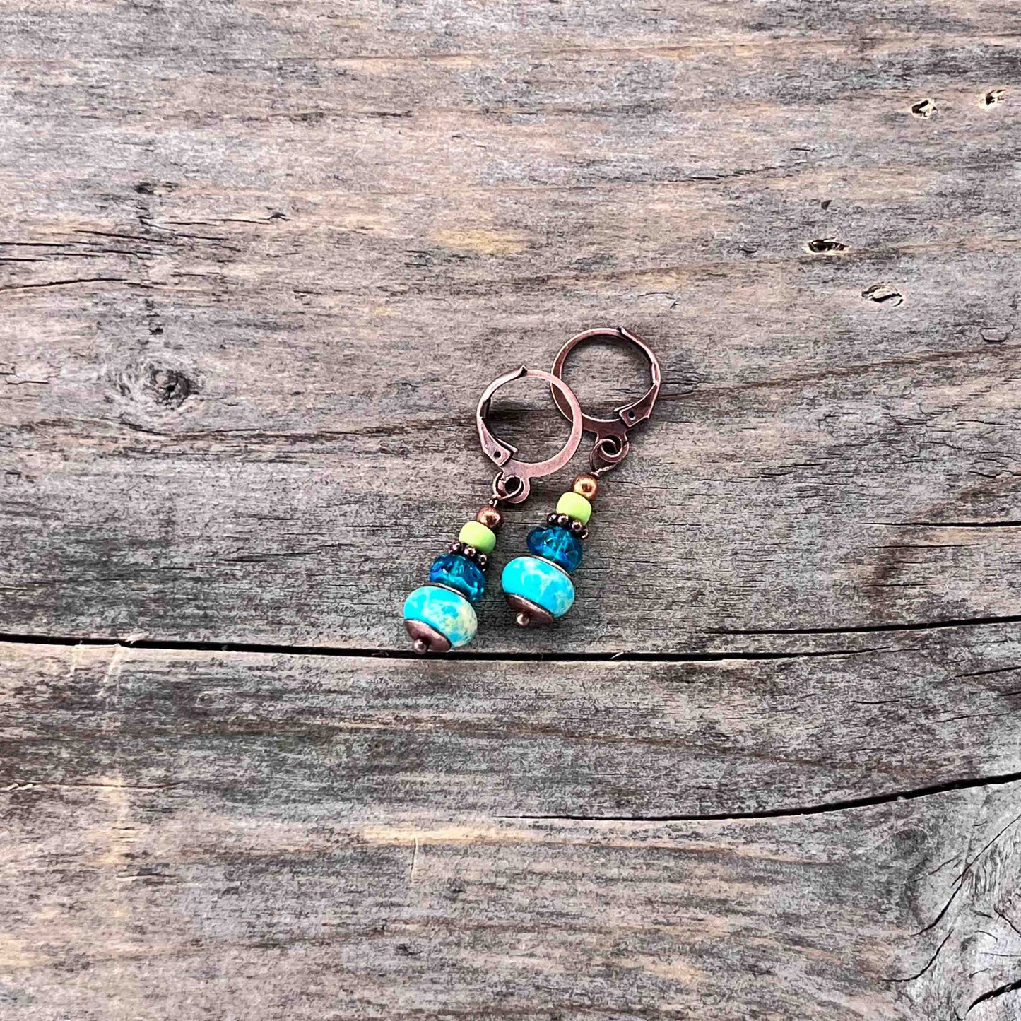 Kobber Øredobber med Rainforest Flowerstone - 40 mm - 809