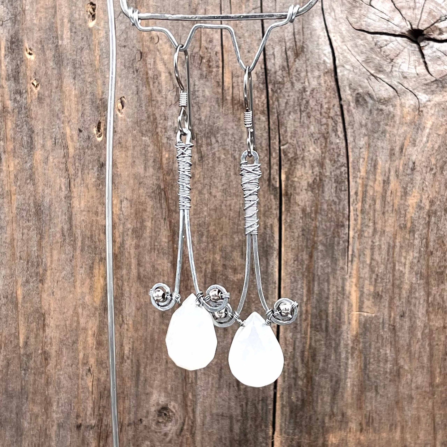 Øredobber i Sølv med Månesten - 70 mm - 853