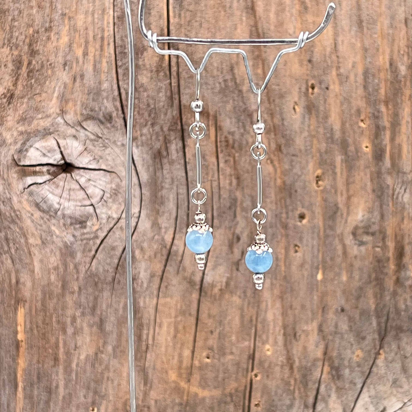 Øredobber i Sølv med Jade (lyseblå) - 45 mm - 939