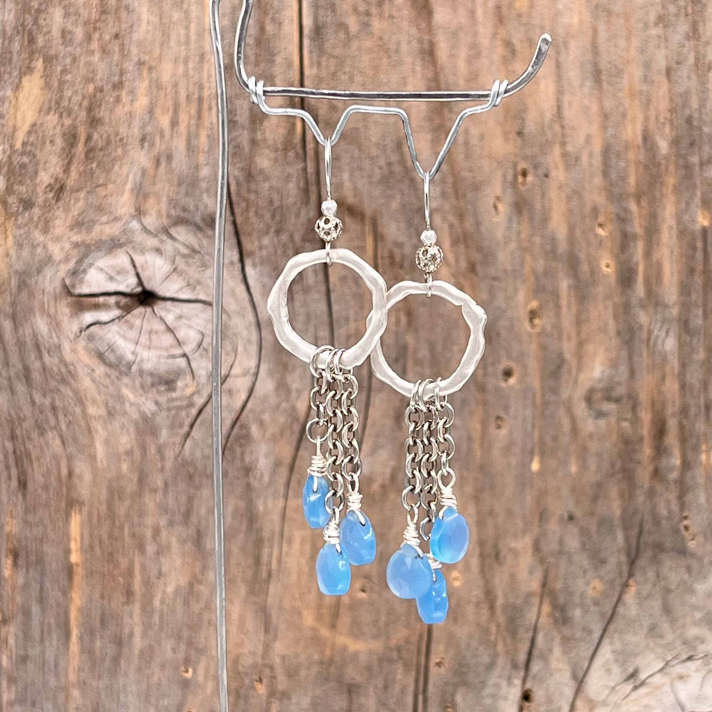 Øredobber i Sølv med Kalsedon - 65 mm - 944