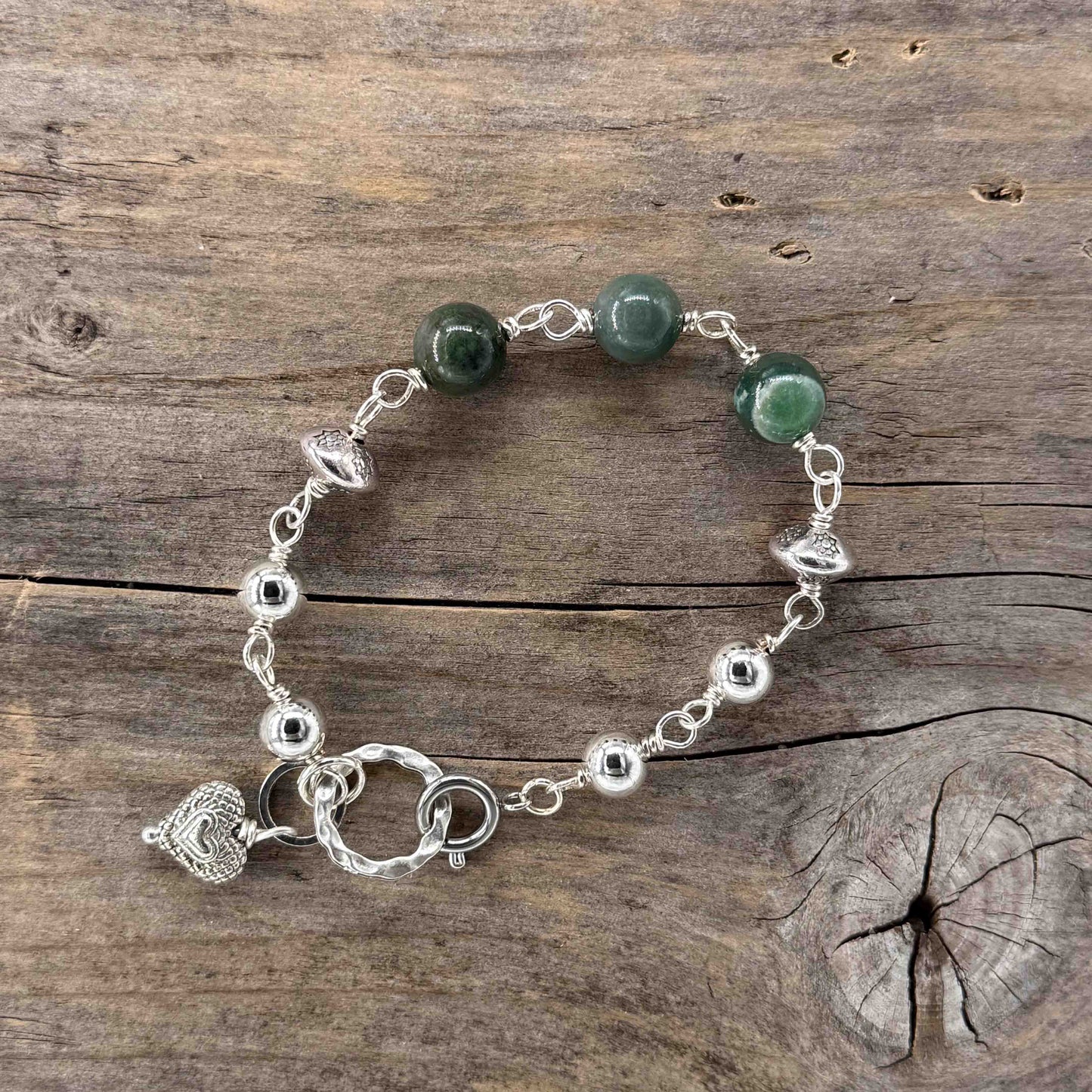 Sølv Armbånd med Agat (mørk grønn lenke)