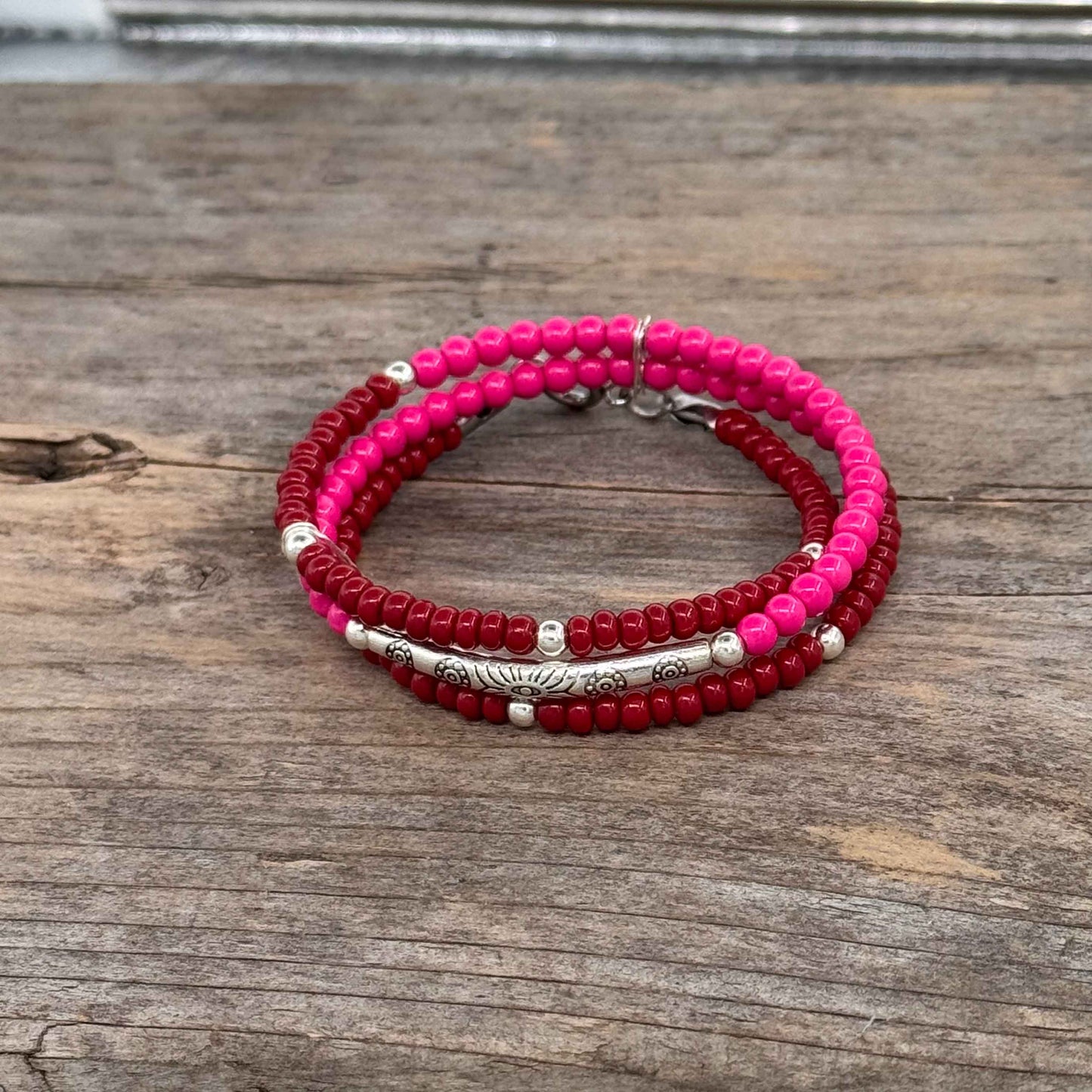 Sølv Armbånd med Seed beads/glass (trippel)