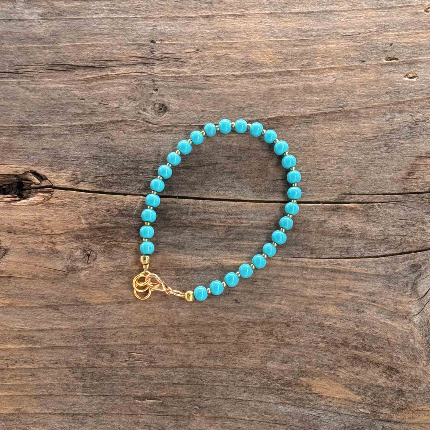 Messing Armbånd med Glass (5 mm turkisblå)