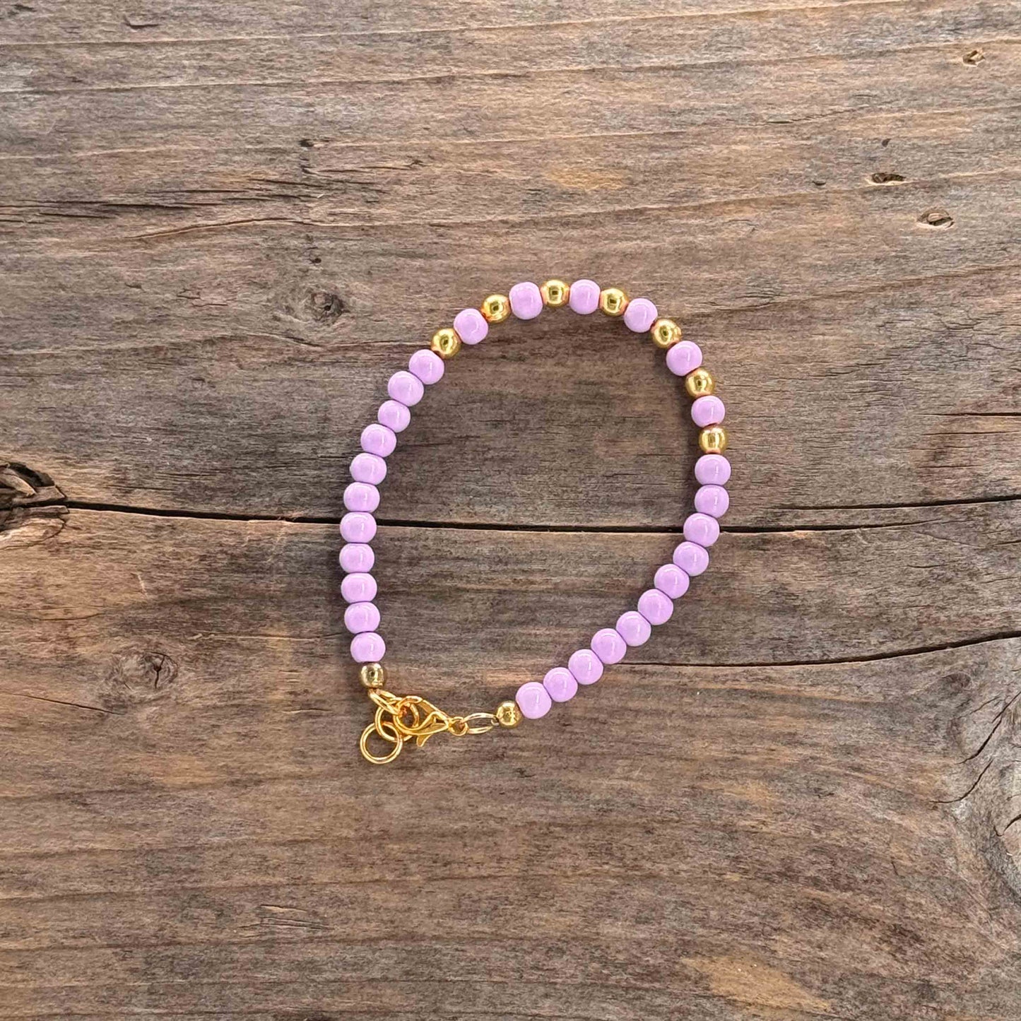 Messing Armbånd med Glass (5 mm lys fiolett)
