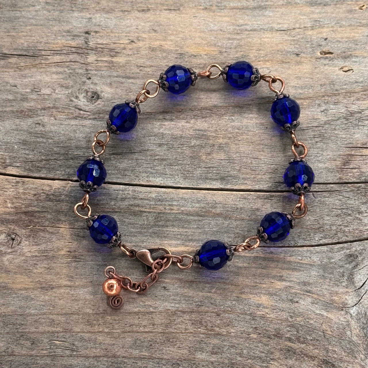 Kobber Armbånd med Glass (mørkblå)