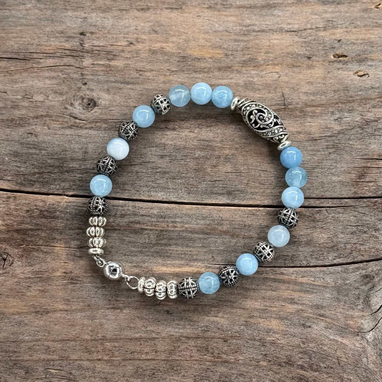 Sølv Armbånd med Jade (lyseblå)