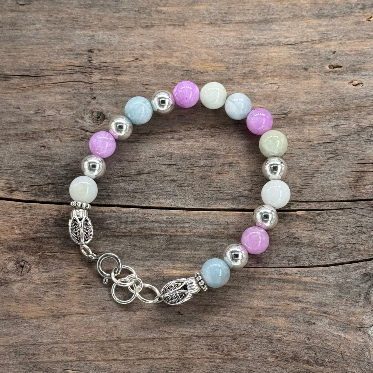 Sølv Armbånd med Morganitt/Jade (rosa)