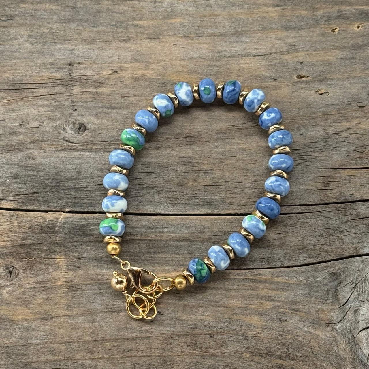 Messing Armbånd med Rainforest Flowerstone