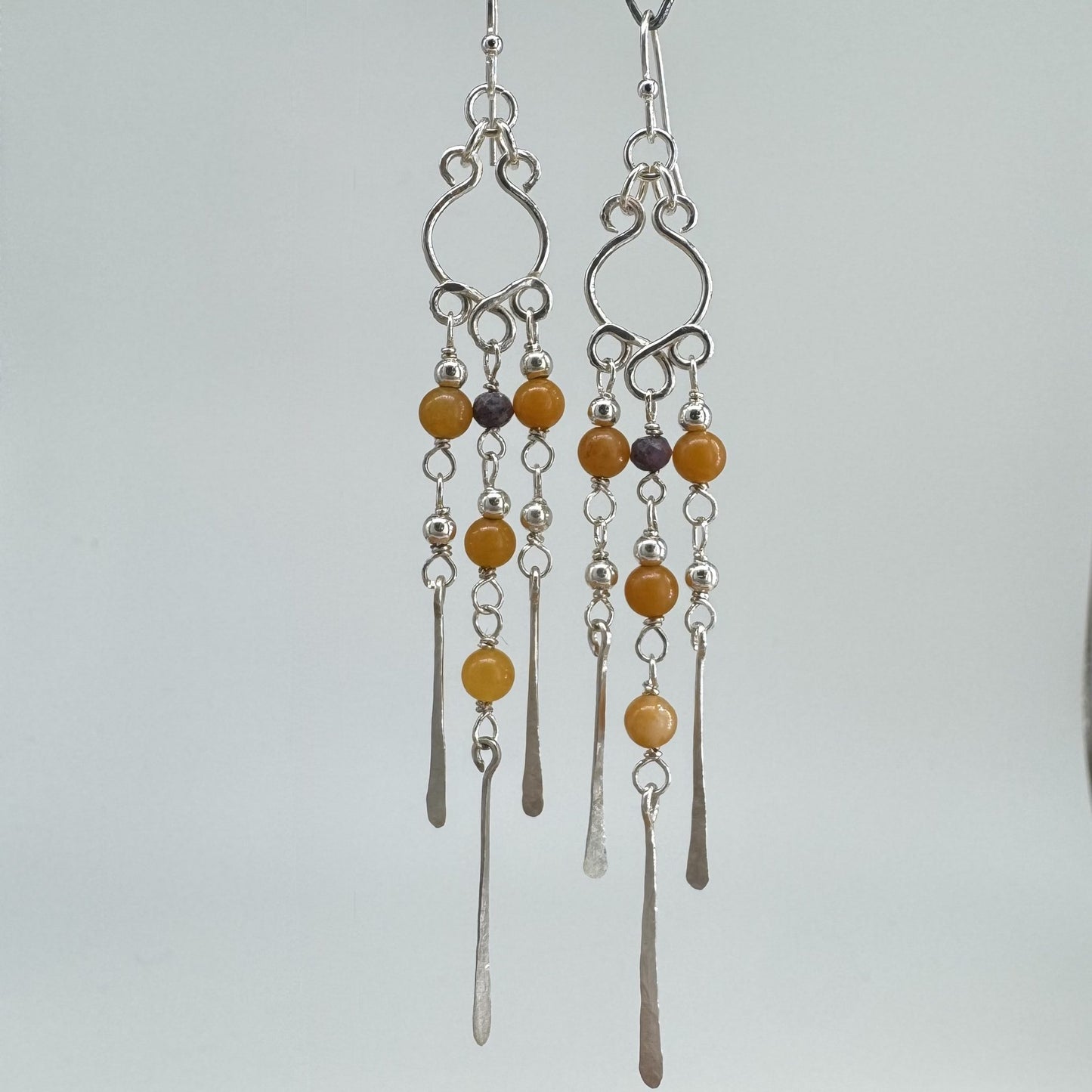 Sølv Chandelier Øredobber med Jade/Rubin/Sølv kuler/Sølv wire