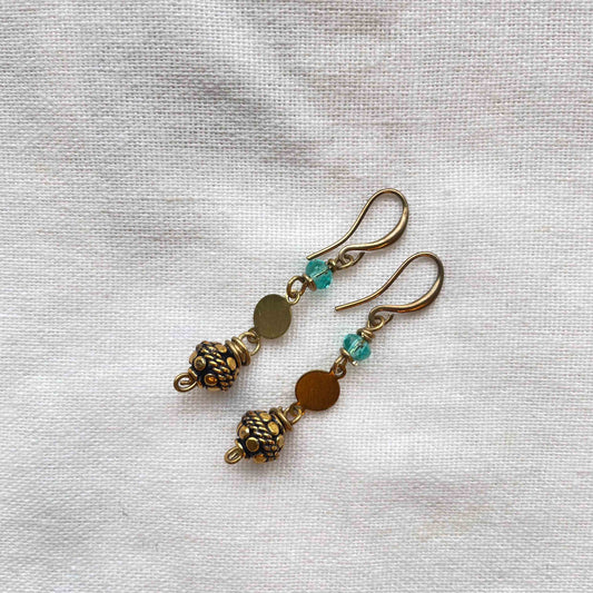 Øredobber i Messing med Glassperle - 50 mm - 18