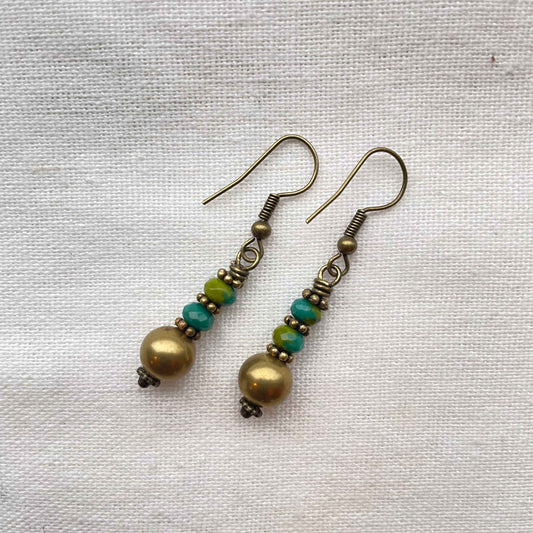 Øredobber i Messing med Glassperle - 40 mm - 25