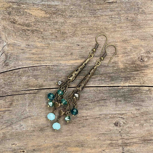 Øredobber i Messing med Glassperle - 80 mm - 41