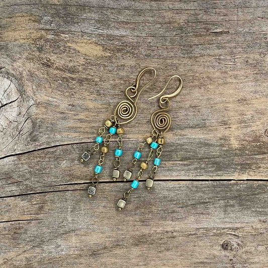 Øredobber i Messing med Glassperle - 60 mm - 42