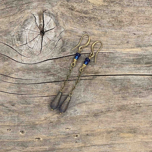 Øredobber i Messing med Glassperle - 65 mm - 54