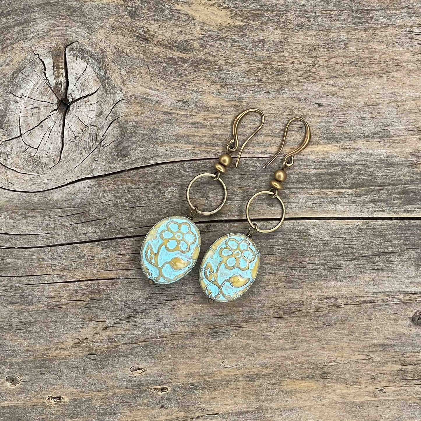 Øredobber i Messing med Glassperle - 55 mm - 59