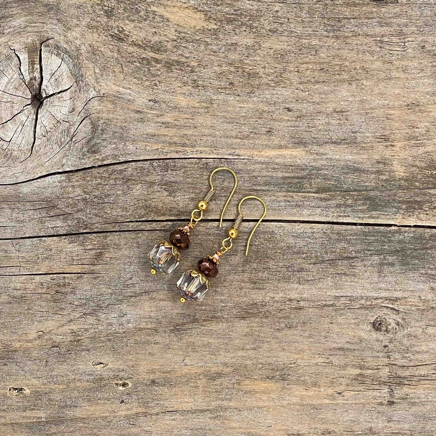 Øredobber i Gull med Glassperler - 40 mm - 125