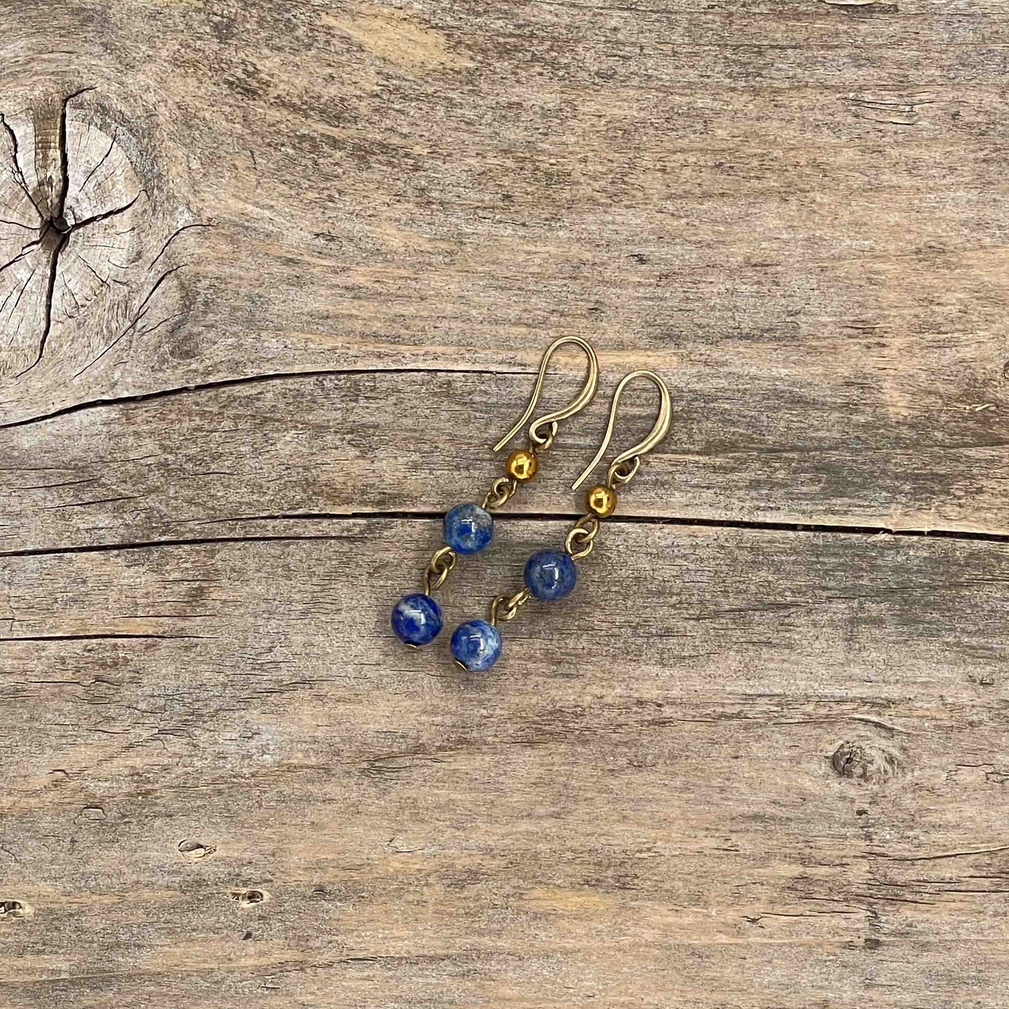 Messing Øredobber med Lapis Lazuli/Hematitt - 45 mm - 166