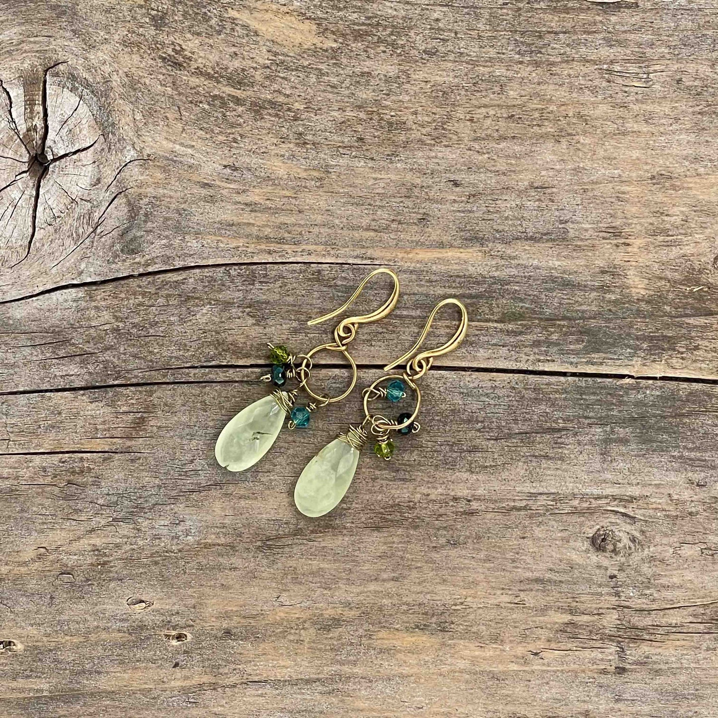 Øredobber i Gull med Prehnitt - 45 mm - 167