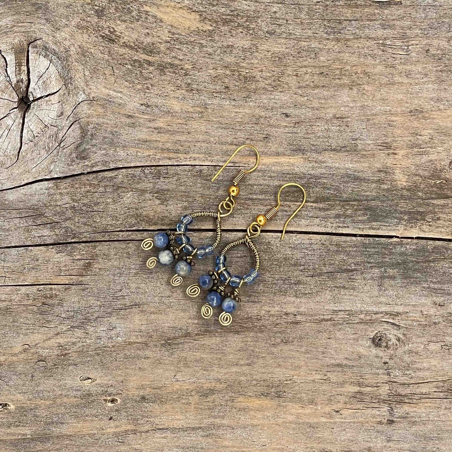 Øredobber i Gull med Sodalitt - 45 mm - 168