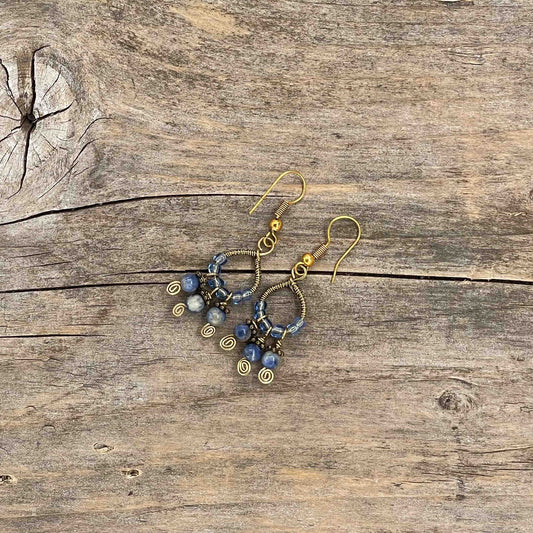 Øredobber i Gull med Sodalitt - 45 mm - 168