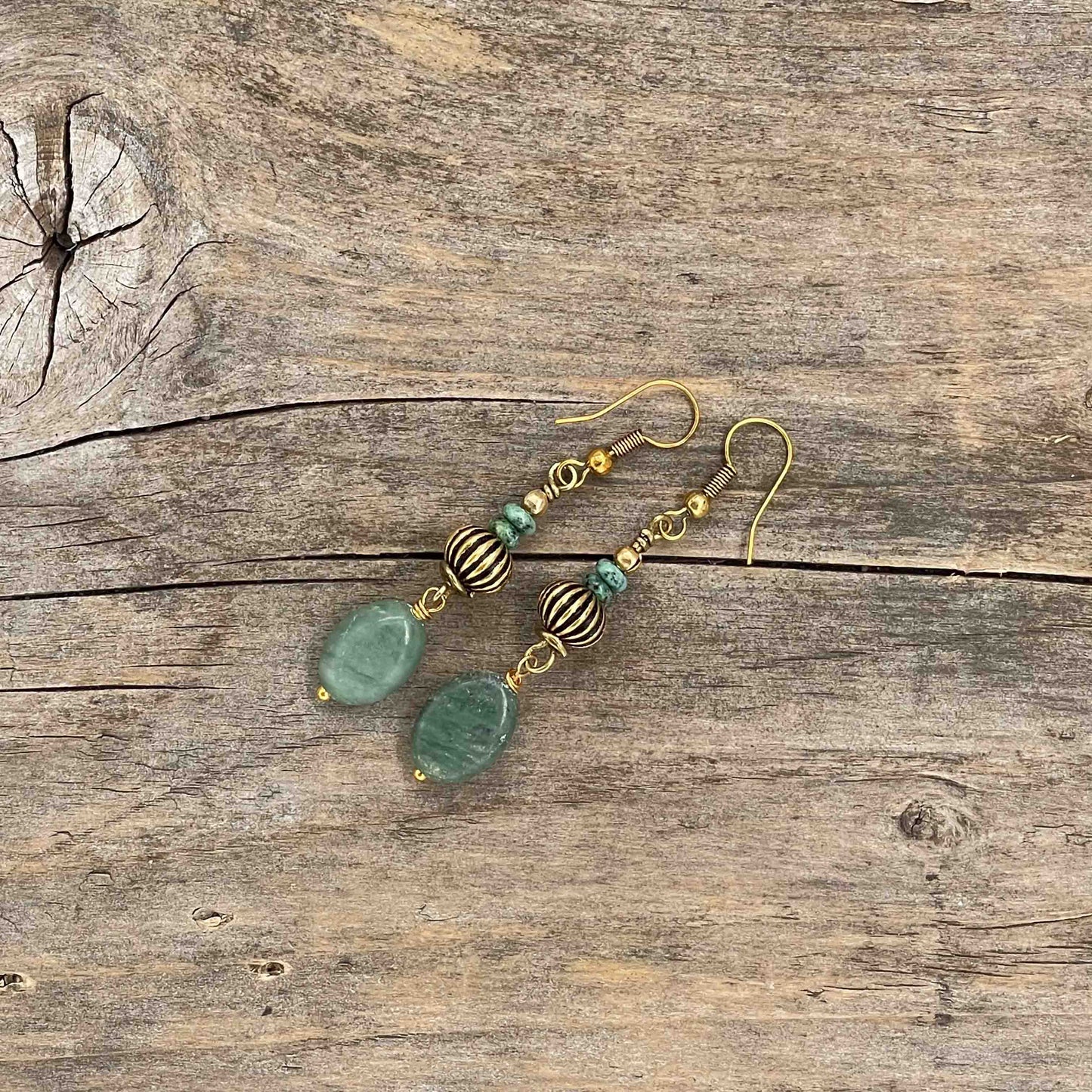 Øredobber i Gull med Jade - 60 mm - 169