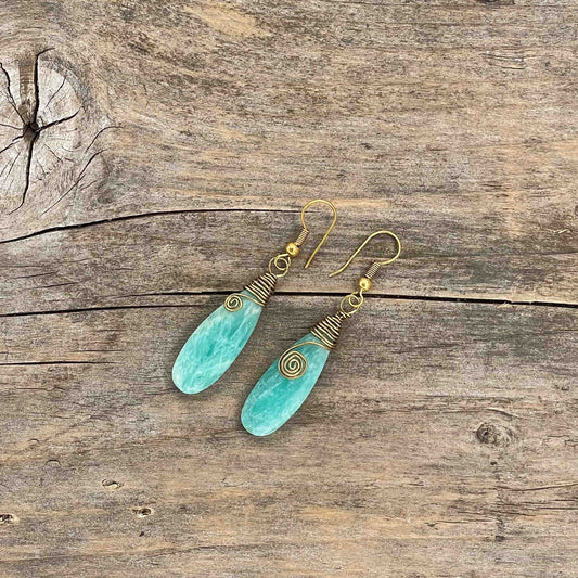 Øredobber i Gull med Amazonitt - 55 mm - 171