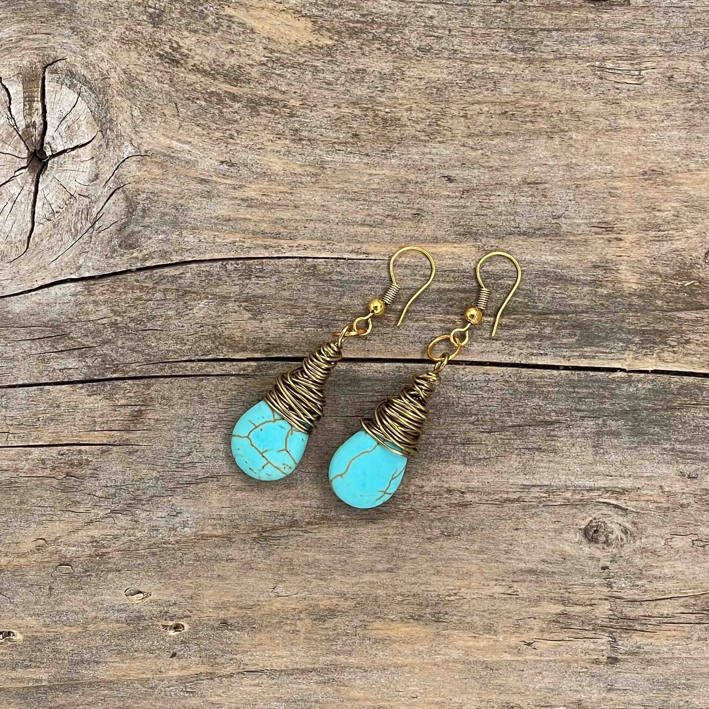 Øredobber i Gull med Turkis - 60 mm - 172