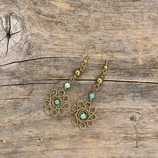 Øredobber i Gull med Amazonitt - 70 mm - 173