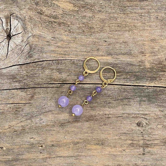 Øredobber i Gull med Kalsedon - 50 mm - 174