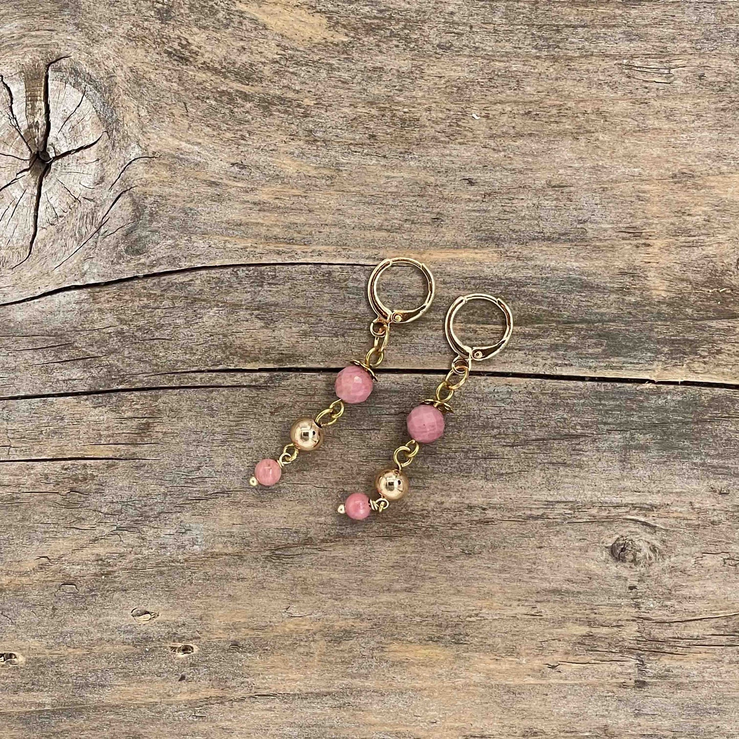 Øredobber i Gull med Rhodokrositt - 50 mm - 176