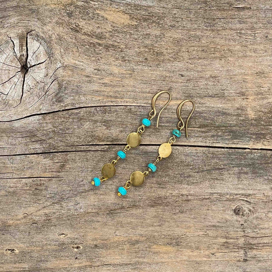 Øredobber i Gull med Turkis - 55 mm - 179