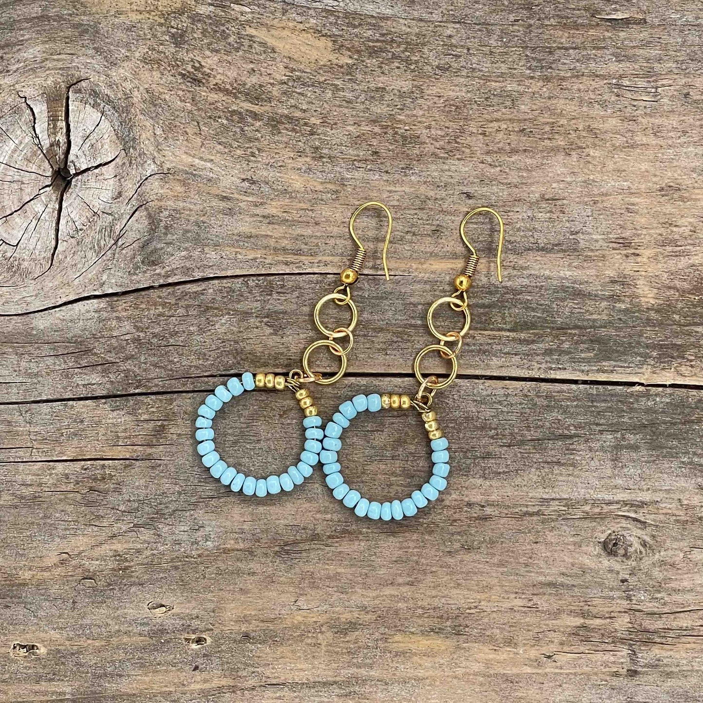 Messing Hoops med Seed Beads - shiny- 60 mm - 182