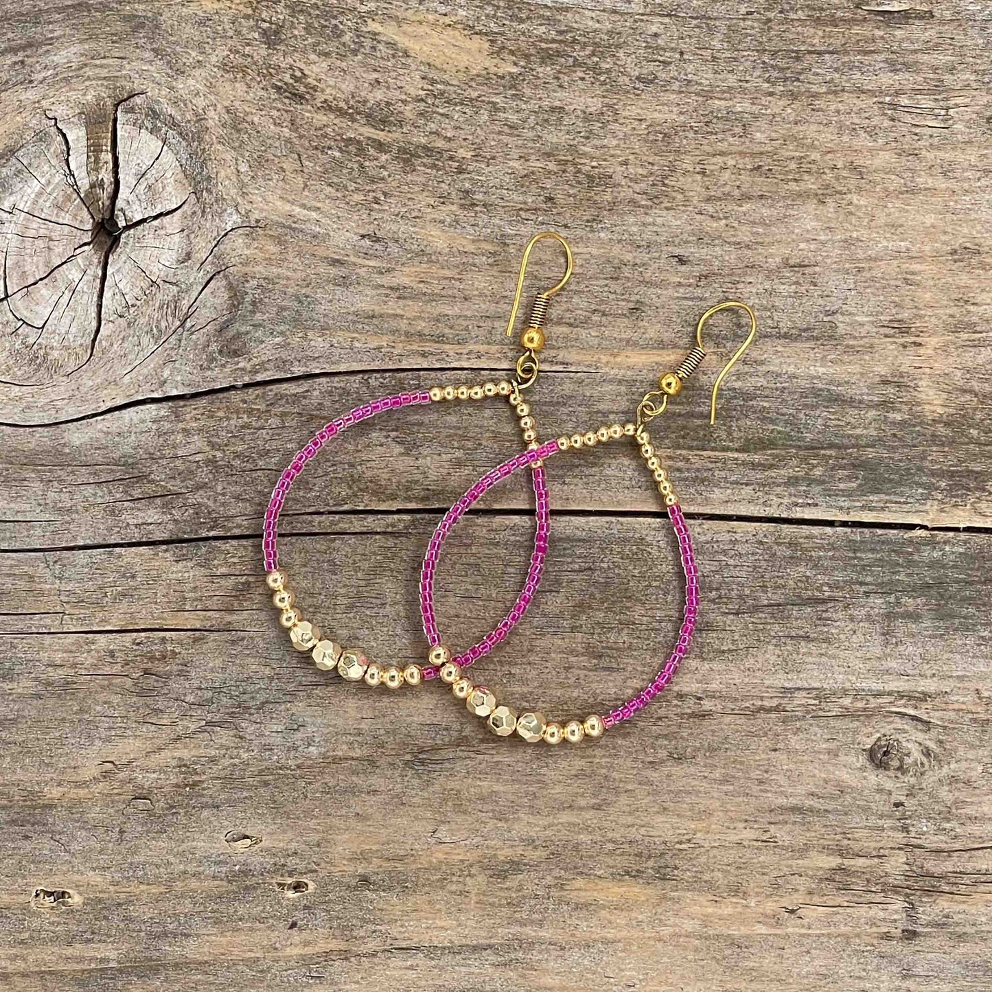 Messing Hoops med Seed Beads - shiny - 60 mm - 187