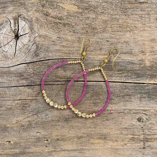 Messing Hoops med Seed Beads - shiny - 60 mm - 187
